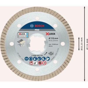Bosch X-Lock diamantový rezný kotúč na keramiku, Ø 115 mm, otvor 22,23 mm.