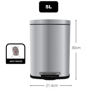Spirella Akira pedálový kôš, 5 l, brúsený kov s vyberateľným plastovým vedrom.