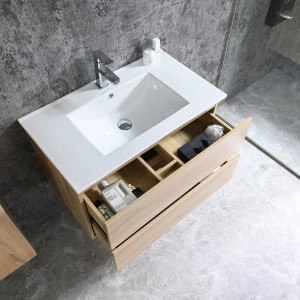 Sanotechnik Corbo skrinka pod umývadlo, 80 cm, matná hnedá, s otvorenou zásuvkou a bielym umývadlom.