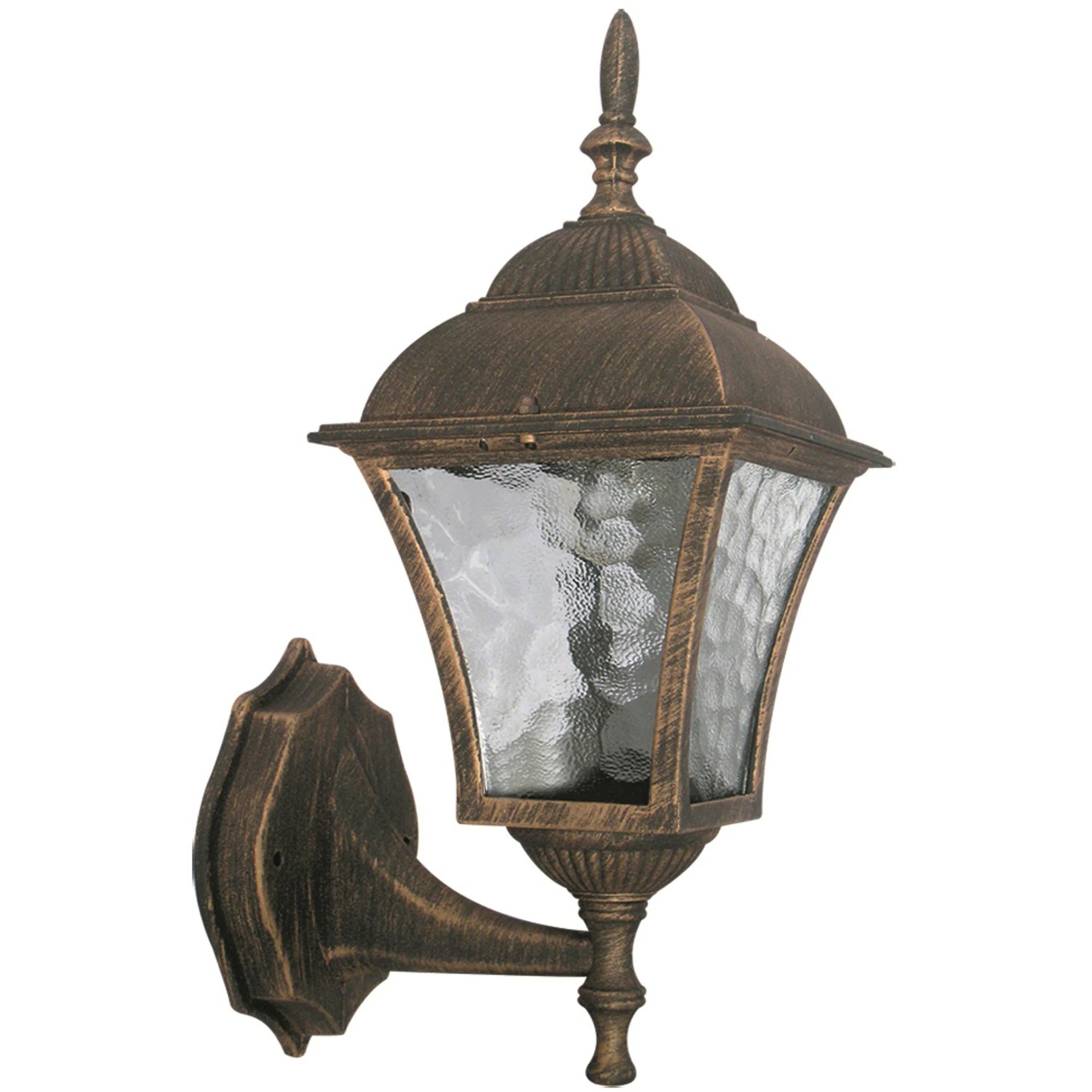 E-shop Rabalux Vonkajšia nástenná lampa Toscana, IP43, antická zlatá, spodný úchyt