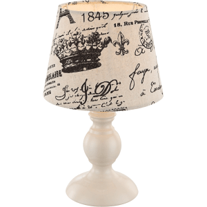 Nočná lampa s béžovým tienidlom, potlačeným motívmi Paríža.