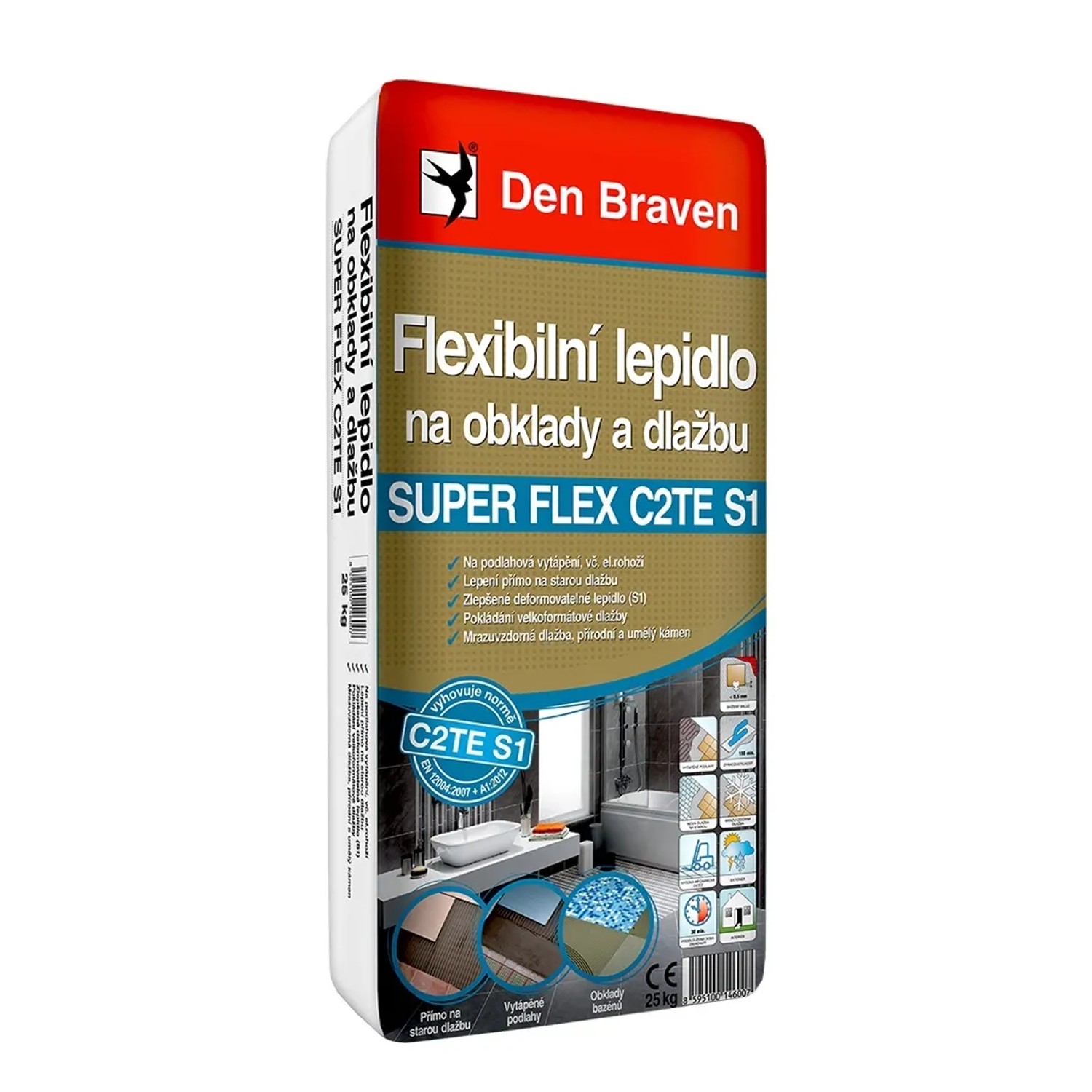 E-shop Den Braven Flexibilné lepidlo na obklady a dlažbu SUPER FLEX C2TE S1, 25 kg