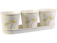 Súprava zinkového kvetináča na bylinky, kvetinová potlač, krémová, 4-dielna
