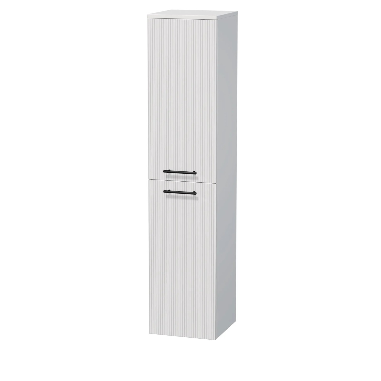 E-shop INTEDOOR Vysoká skriňa BEE, pravá, úchyt čierny, 2 dvere, š.35cm, biela 3D pruhy