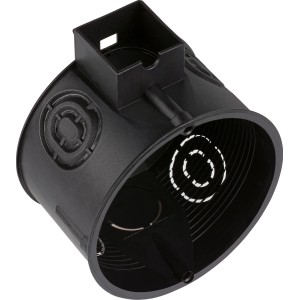 Čierna ISO krabica spínača, Ø 60 mm, hĺbka 62 mm, pre zapustenú montáž.
