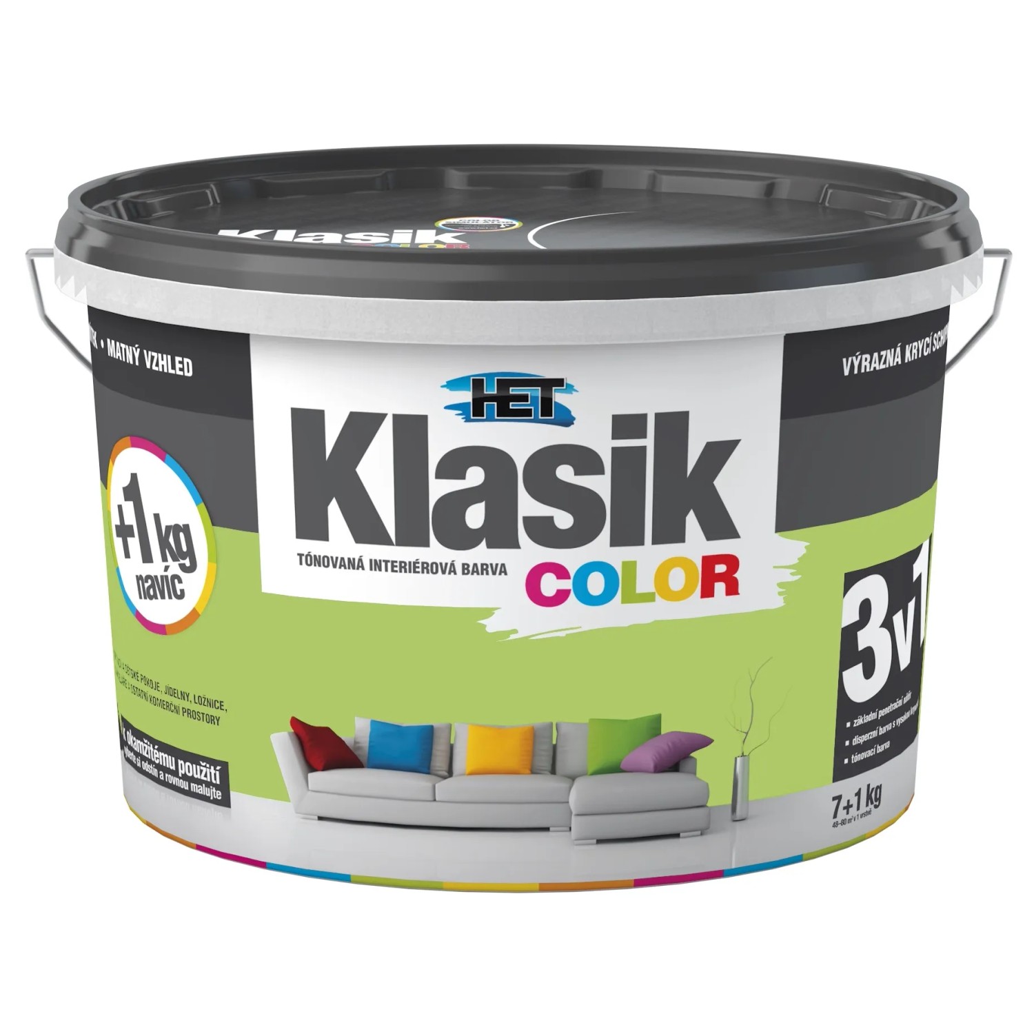 E-shop HET Klasik COLOR Tónovaná interiérová farba KC 0597 zelená limetková, 7 + 1 kg