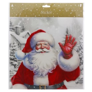 Červeno-biely plastový obrázok na okno Santa Claus, 30,5x30,5 cm, mávajúci, vianočná dekorácia.