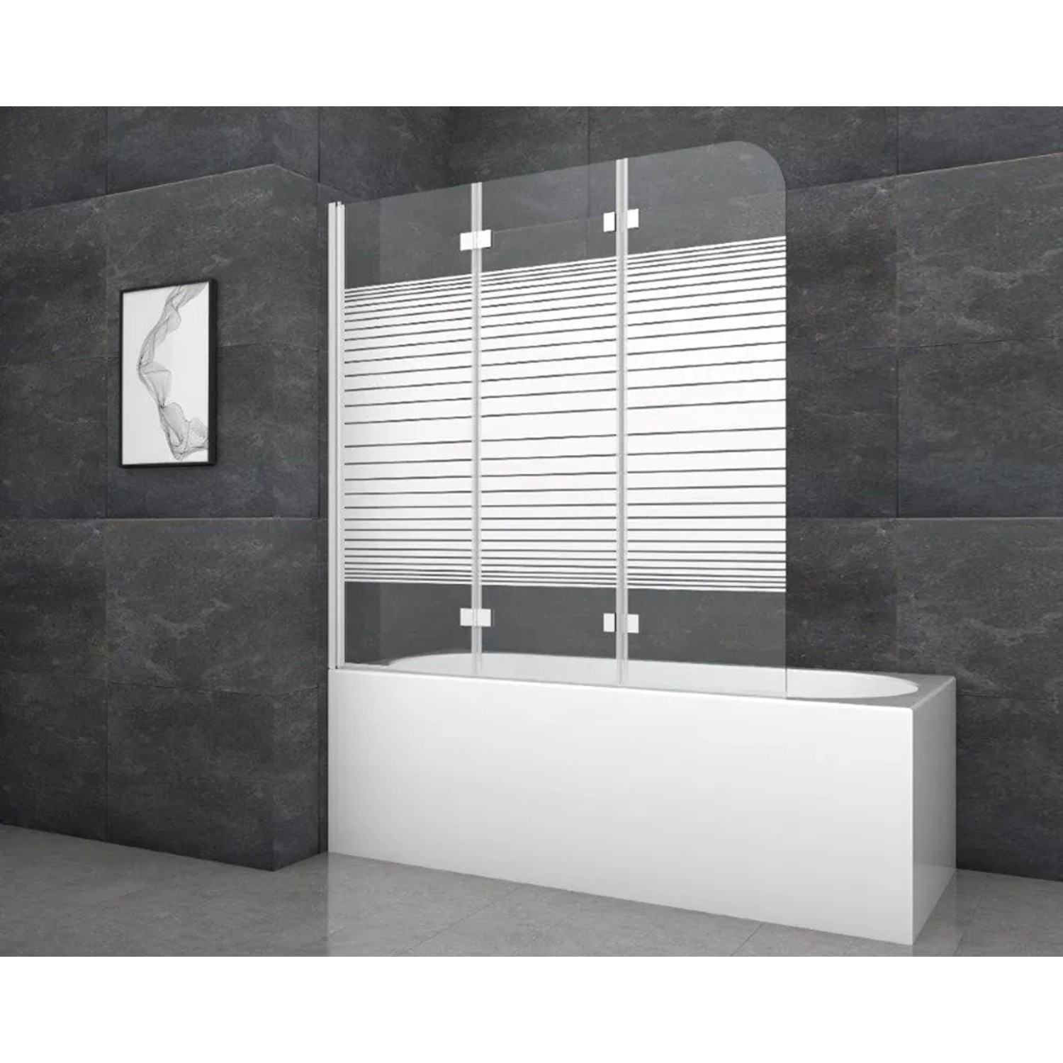 E-shop Aurlane Skladacia vaňová zástena White Stripes 3 biela 140 cm x 140 cm 3-krídlov