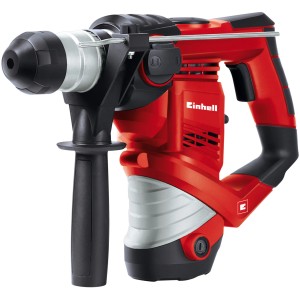 Červené vŕtacie kladivo Einhell TC-RH 900 s prídavnou rukoväťou a kufrom.