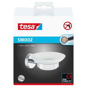 Tesa Smooz mydelnička, chrómovaná, na montáž na stenu bez vŕtania.