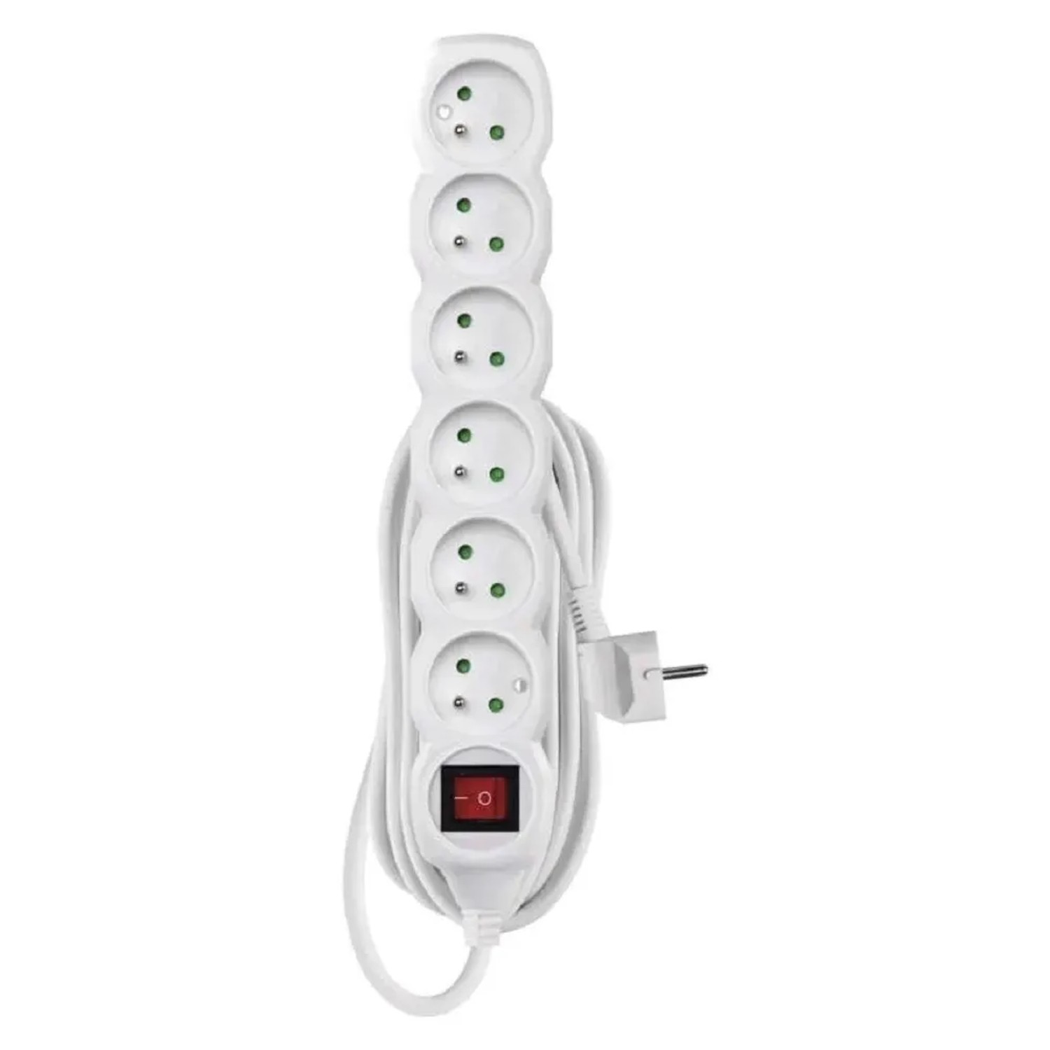E-shop EMOS Predlžovací kábel s vypínačom biely, 6 zásuviek, max. 10 A/2300 W, 5 m