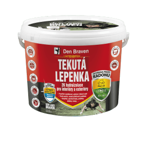 Vedro tekutej bitúmenovej izolácie Den Braven pre interiéry a exteriéry.