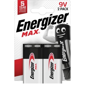 Energizer Alkalická batéria Max 9V E-Block 2 kusy, ideálna pre zariadenia s vysokým odberom.