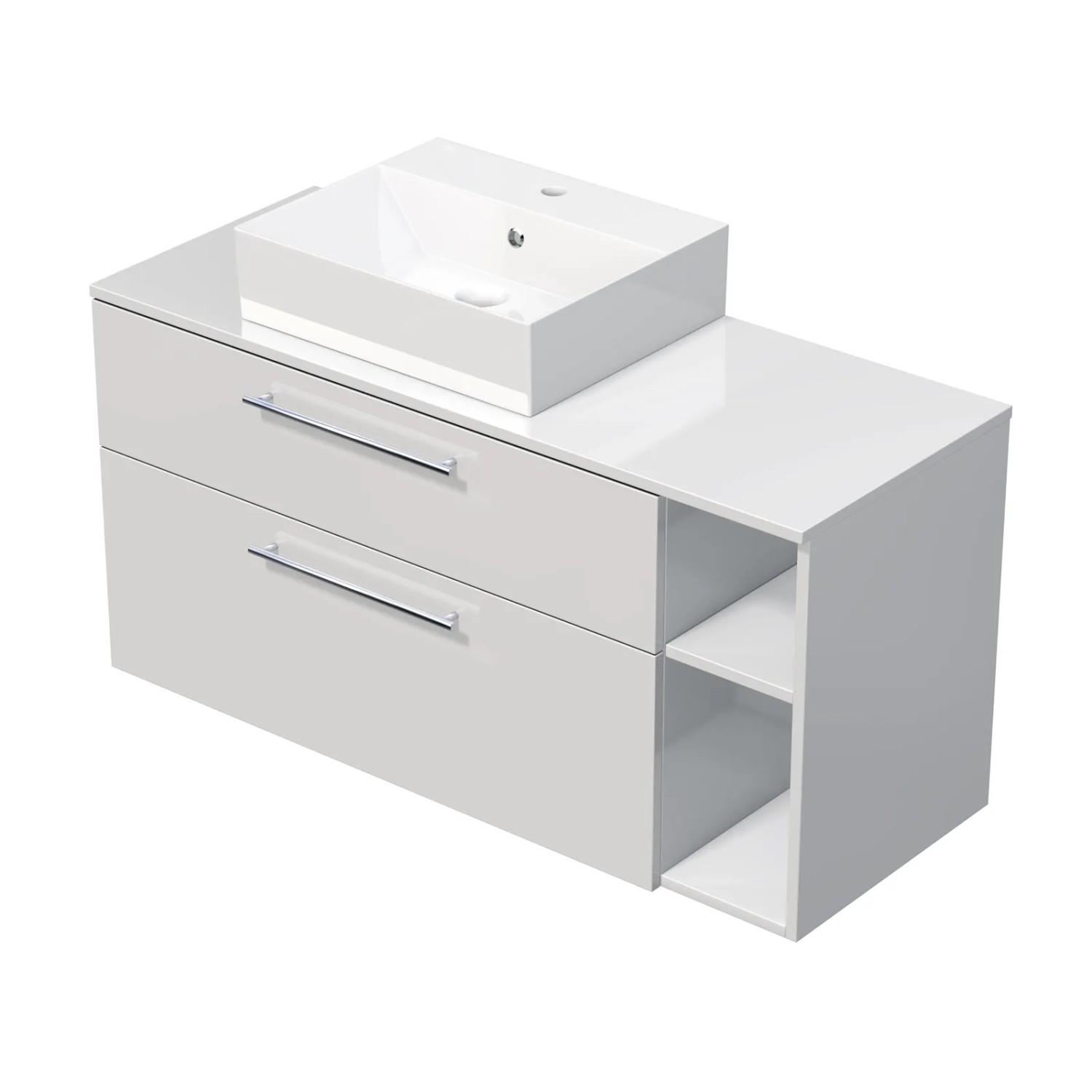 E-shop INTEDOOR Kúpeľ.skriňa+umývadlo BEE, úchyt chróm, 120cm, regál vpravo, biela lesk