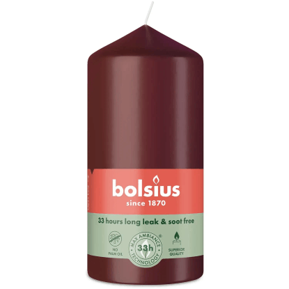 Bolsius Valcová sviečka Essentials, vínová Velvet Red, pr. 5,8 x 12 cm