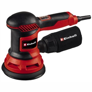 Excentrická brúska Einhell TC-RS 425 E v červeno-čiernej farbe s prachovým vreckom.
