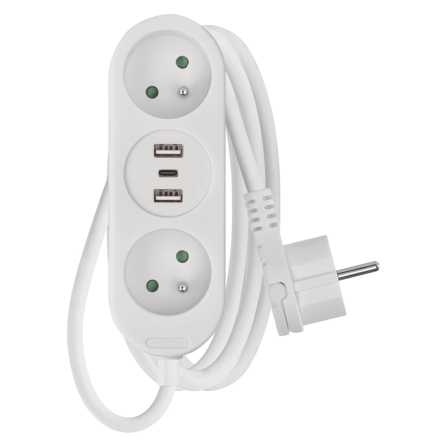 E-shop EMOS Zásuvková lišta, 2 zásuvky + 2xUSB-A + 1xUSB-C, biela, 1,4 m