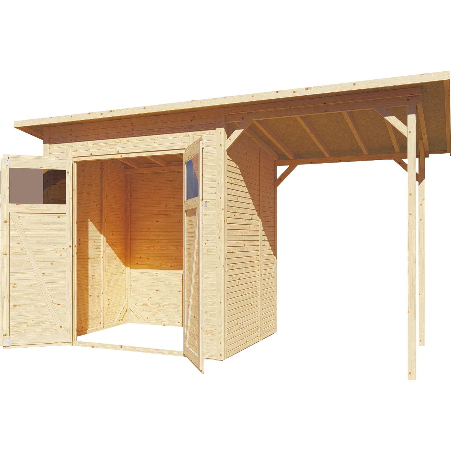 E-shop Bertilo Drevený domček na náradie Pent Modern 2 Plus, prírodný, 371 x 157 cm