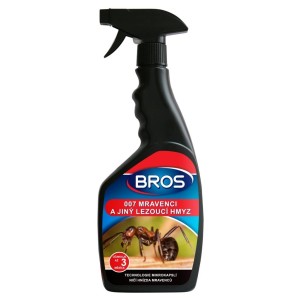 BROS sprej proti mravcom a lezúcemu hmyzu, čierna sprejová fľaša.