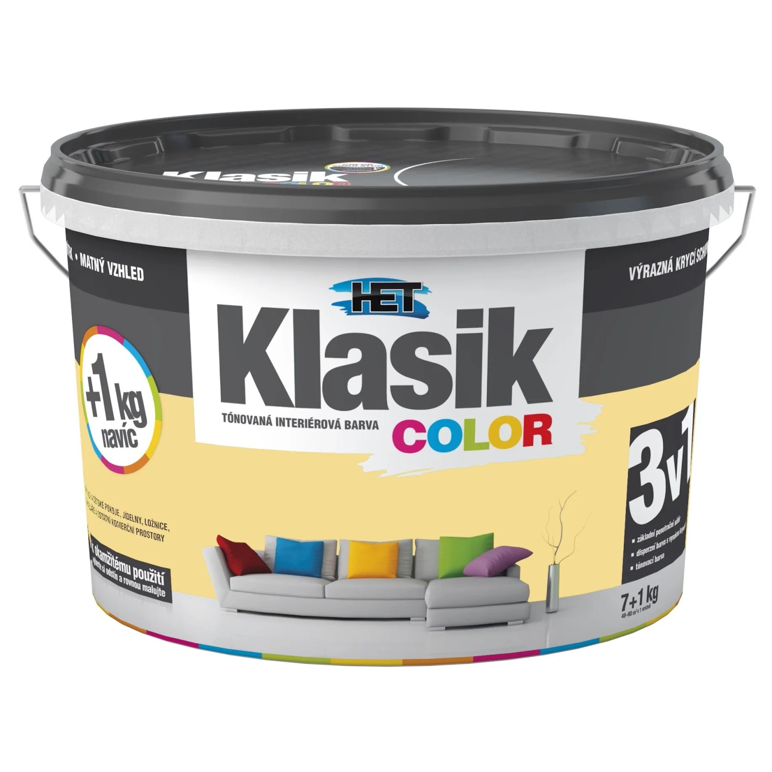 E-shop HET Klasik COLOR Tónovaná interiérová farba KC 0637 žltá banánová, 7 + 1 kg