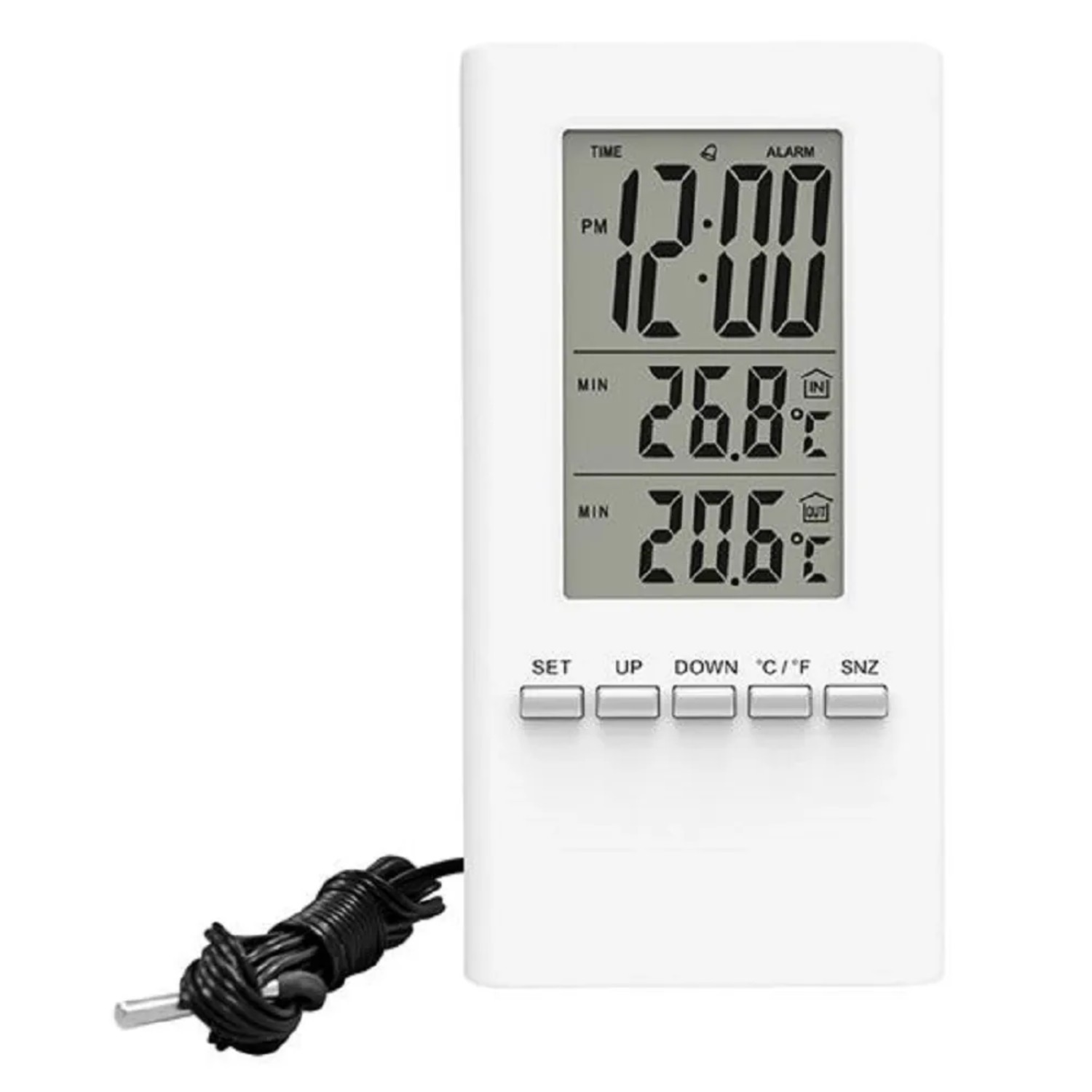 E-shop SOLIGHT Teplomer s drôtovým čidlom TE09, veľký LCD displej, dátum, čas, biela