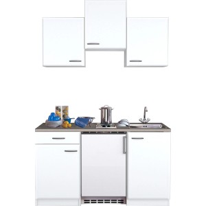 Flex-Well Classic Wito 150 cm Biela mini kuchynka s drezom, varnou doskou a chladničkou.
