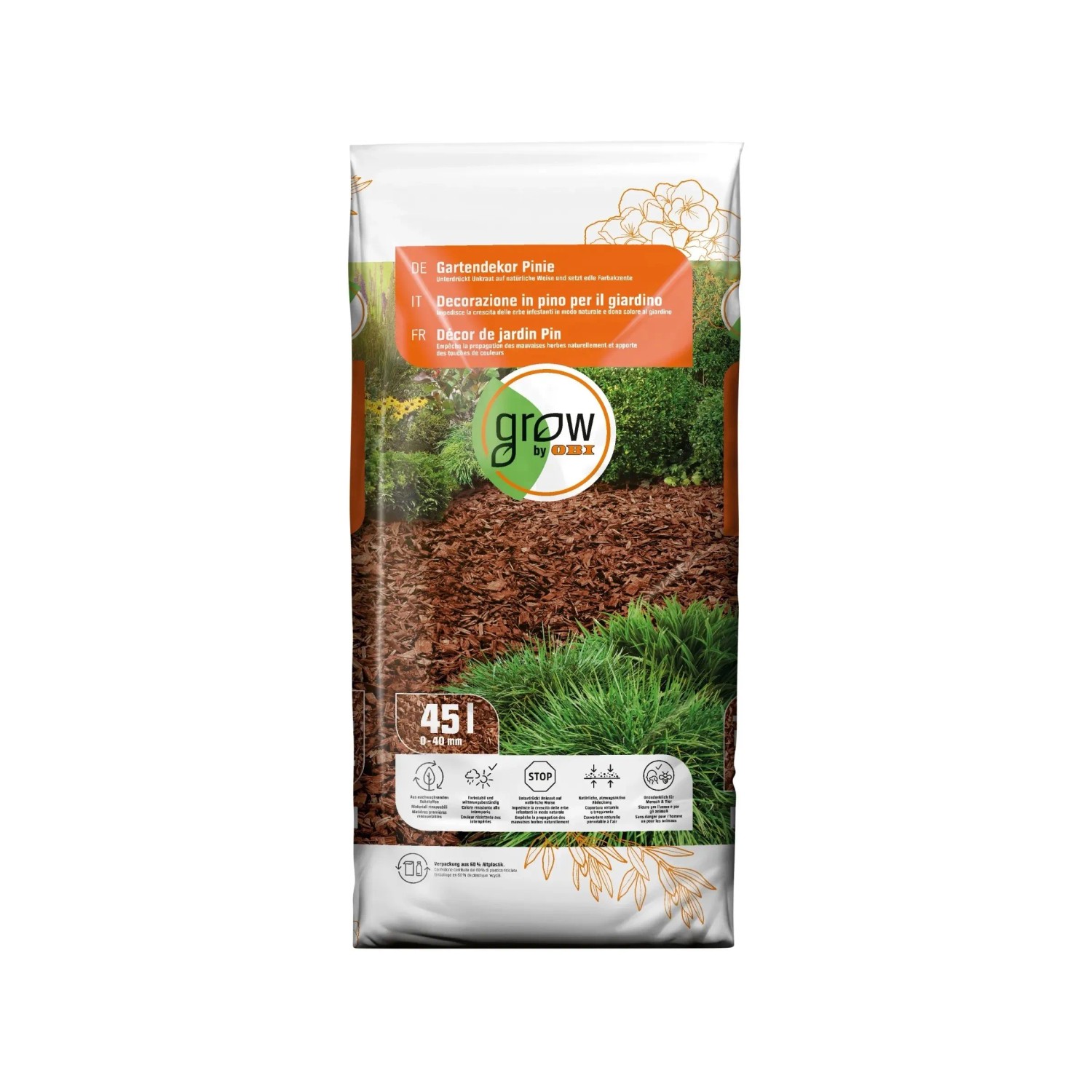 E-shop GROW by OBI Dekoratívna mulčovacia kôra píniová 45 l