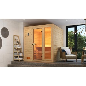 Weka Valida 3 masívna drevená sauna set so sklenenými dverami/oknom, prírodný smrek.