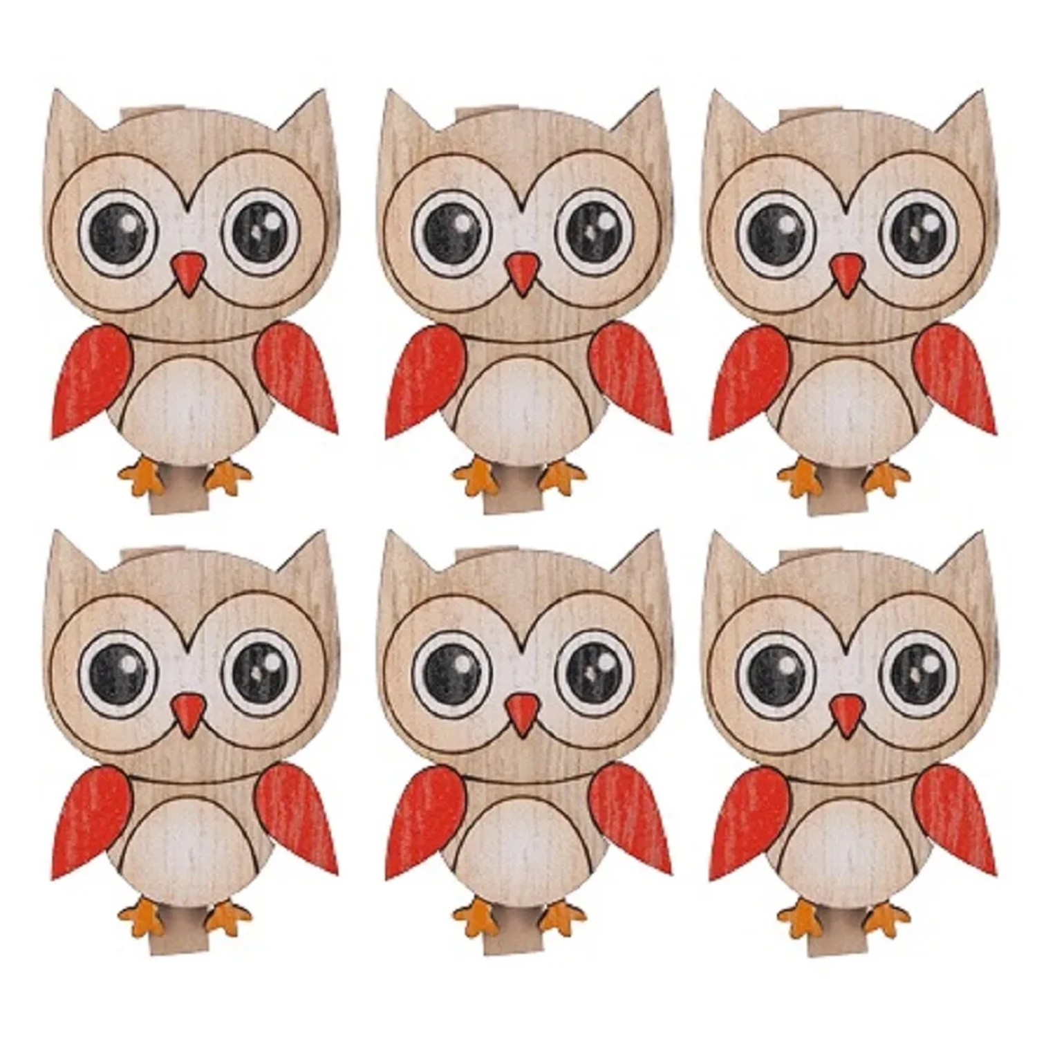 E-shop Anděl Přerov Sovy drevené na kolíčku, 6 ks, 4 cm