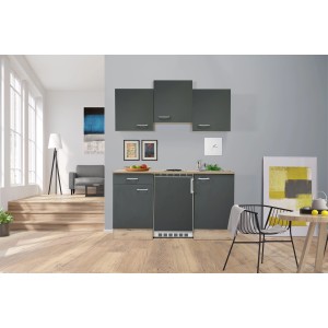 Flex-Well Morena Single Kuchyňa, 150 cm, Basalt Grey/San Remo Oak: Mini kuchynka s chladničkou a varnou doskou.