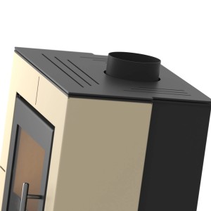 Detail kachlí: Horný pohľad s pripojením dymovodu a vetracími otvormi.