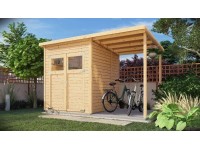 Bertilo Drevený domček na náradie Amrum 2 Plus s príst., prírodný, 324 x 180 cm