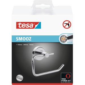 Držiak toaletného papiera Tesa Smooz, vysoko lesklý chróm, na montáž na stenu bez vŕtania.