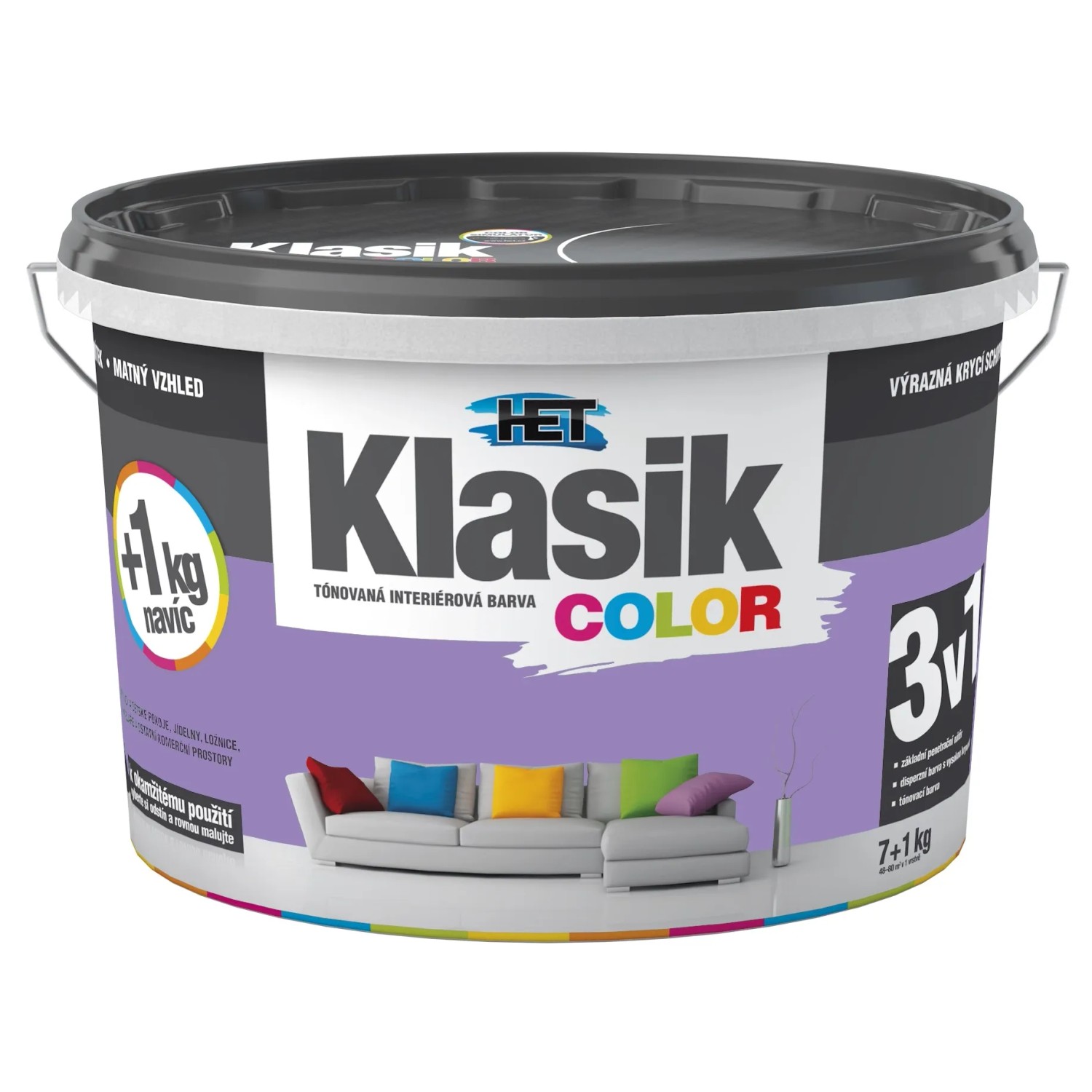 E-shop HET Klasik COLOR Tónovaná interiérová farba KC 0347 fialová orgovánová, 7 + 1 kg