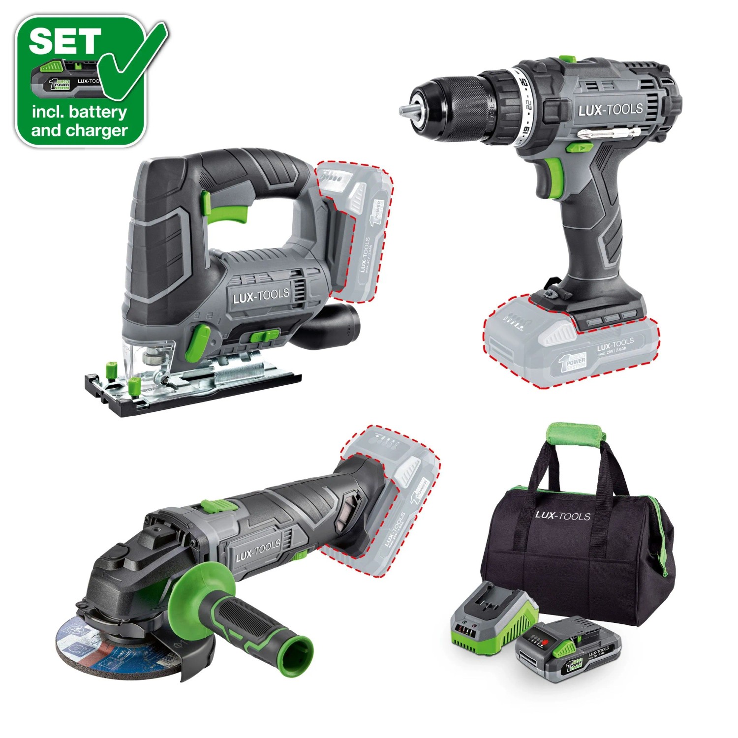 E-shop LUX-TOOLS 1 PowerSystem Súprava aku nástrojov 3v1 A-BS-20/ A-ST-20/A-WS-20/115 A