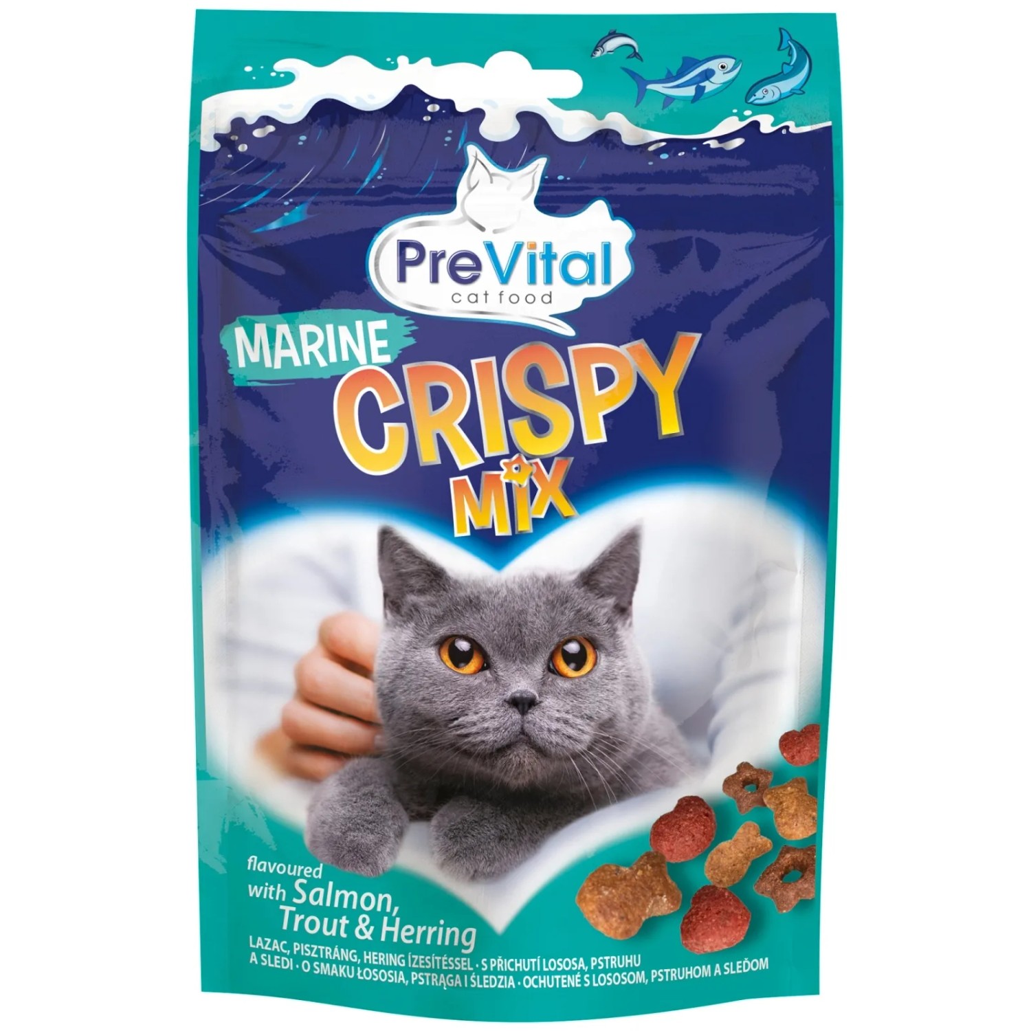 E-shop PreVital Crispy Mix Maškrty pre mačky s lososom, pstruhom a sleďom 60 g