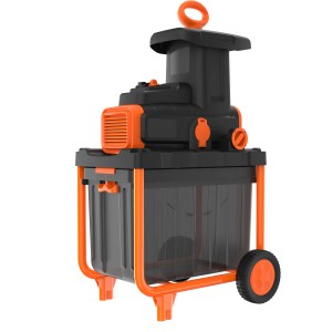 Elektrický záhradný drvič s boxom a kolieskami. Ideálny na záhradný odpad.