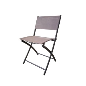 Skladacia stolička vo farbe taupe do záhradnej zostavy, kovový rám s textilným poťahom.