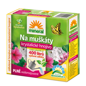 Balenie hnojiva na muškáty Forestina Mineral, kryštalické a rozpustné vo vode.