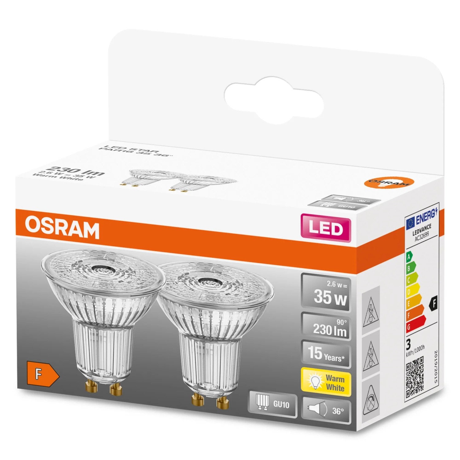 E-shop OSRAM LED žiarovka PAR16 35 36 2,6 W GU10 2700 K teple biela 2 ks