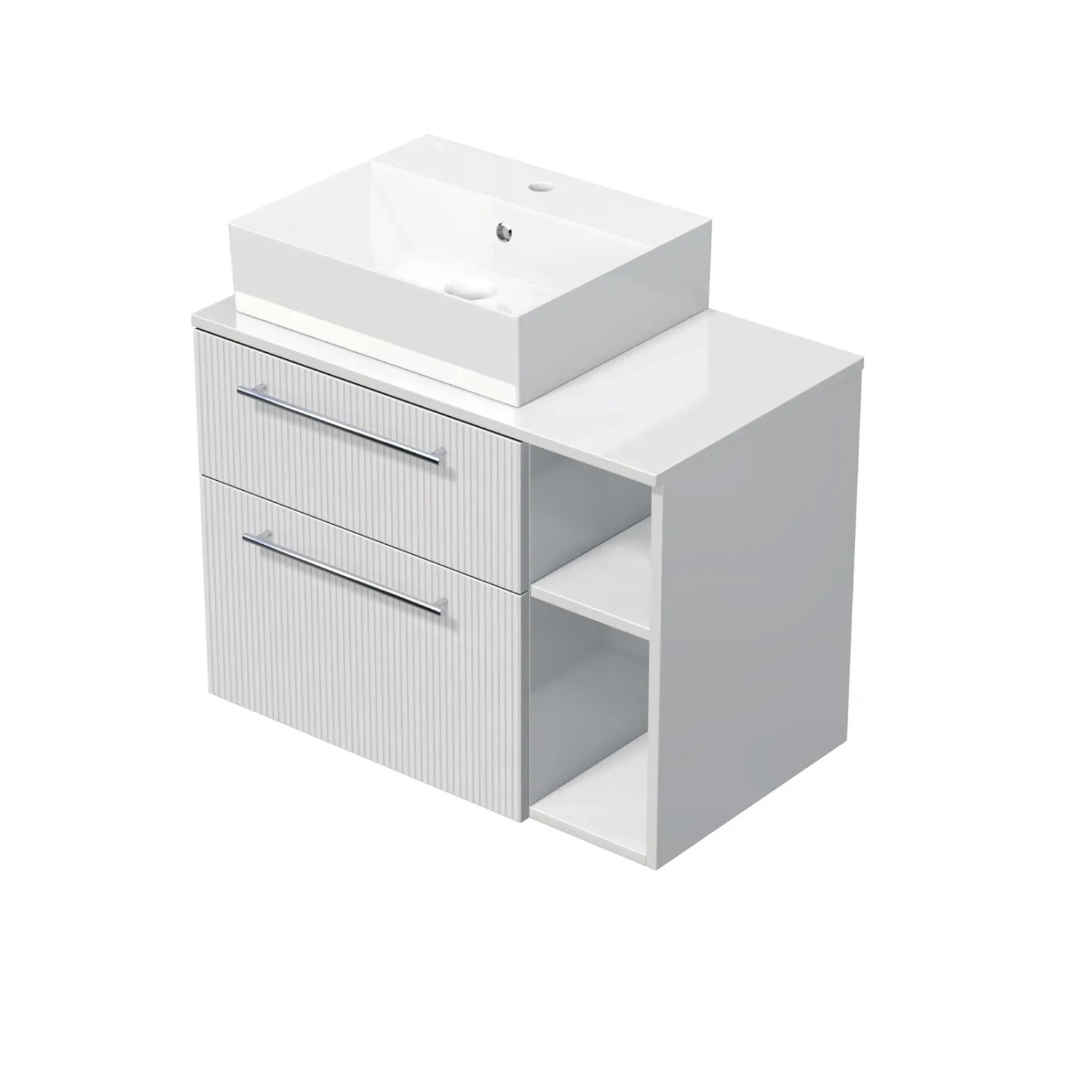 E-shop INTEDOOR Skriňa+umývadlo BEE, úchyt chróm, š.80 cm, regál vpravo, biela 3D pruhy