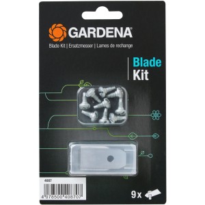 Sada náhradných nožov Gardena pre robotické kosačky, 9 kusov vrátane skrutiek v balení.