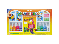 Amos Farby na sklo, súprava 13 ks, 22 ml + fólia a šablóny