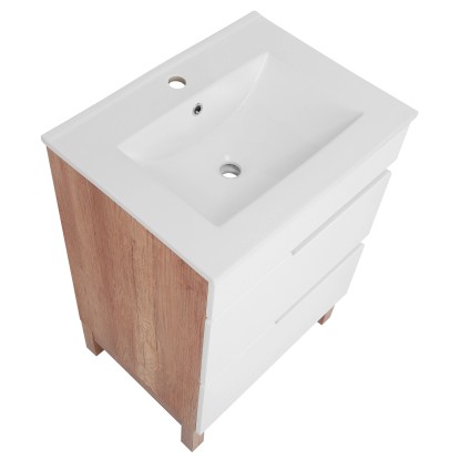 A-Interiéry Kúpeľňová skrinka Dorian 60-2Z s keram. umývadlom 60 cm biela/dub