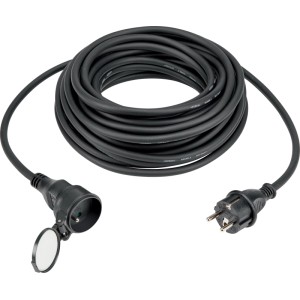Predlžovací kábel čierny 1x zásuvka, 1x zástrčka, max. 3500 W, IP44, 15 m
