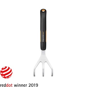 Fiskars Xact hrable na kvety s nerezovými hrotmi a mäkkým úchopom v čierno-oranžovej farbe.