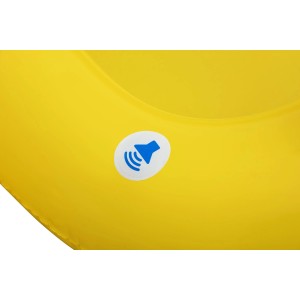 Detail: Žltý nafukovací čln Bestway v tvare kačice s reproduktorom.