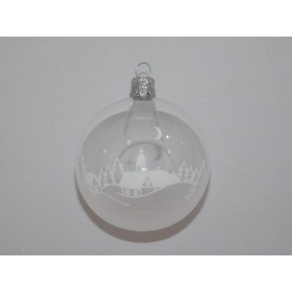 ORNEX Sklenená vianočná ozdoba číra s dedinkou pr. 7 cm