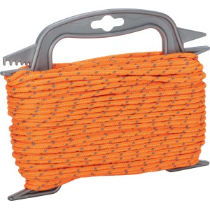 Oranžová reflexná pletená šnúra z polyesteru, priemer 4 mm, na cievke.
