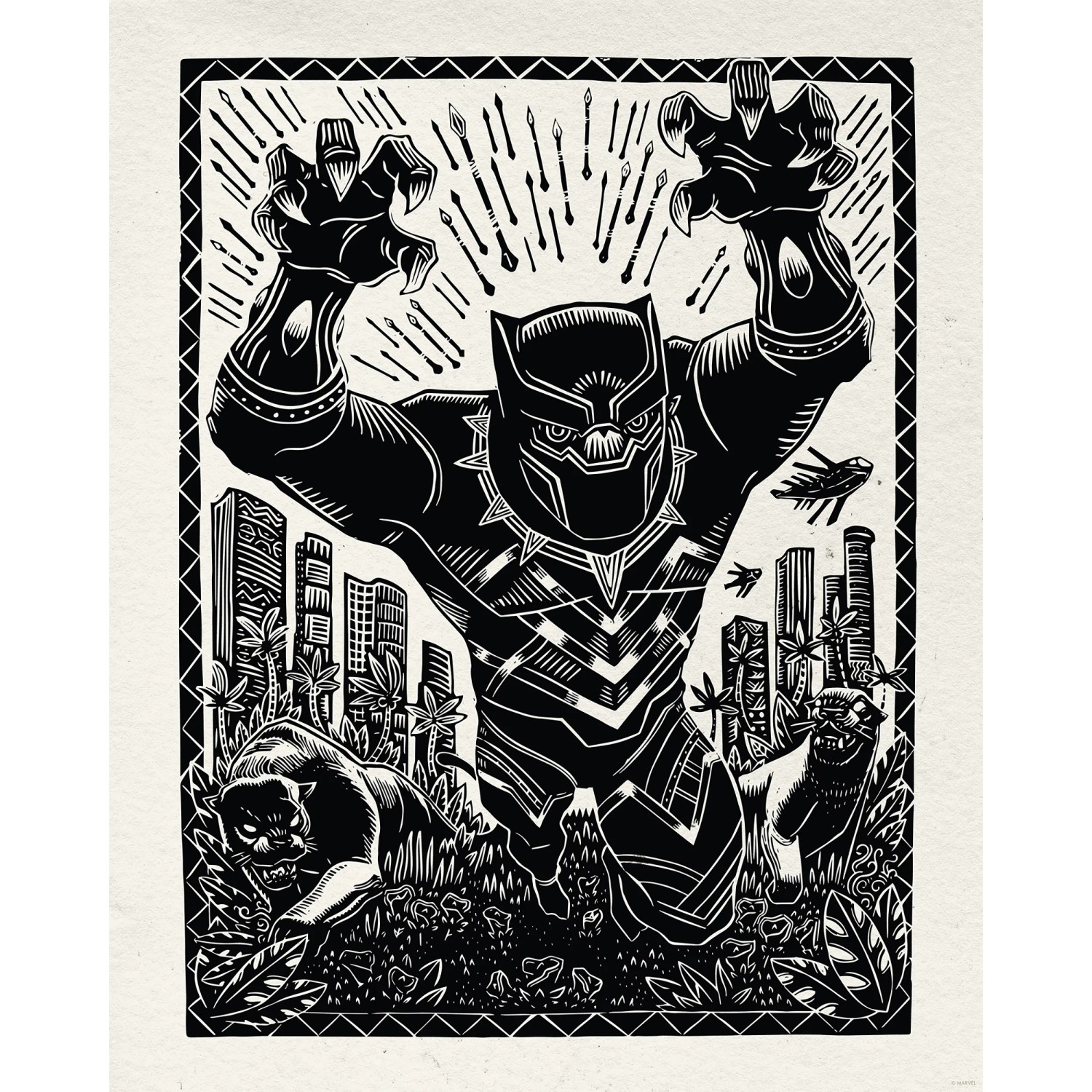 E-shop Komar Plagát Marvel Black Panther Lino-Cut Charge 40 x 50 cm